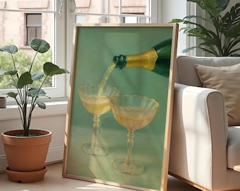 Vintage Champagner Kunstdruck - Elegante Bar Wand Dekoration für Zuhause