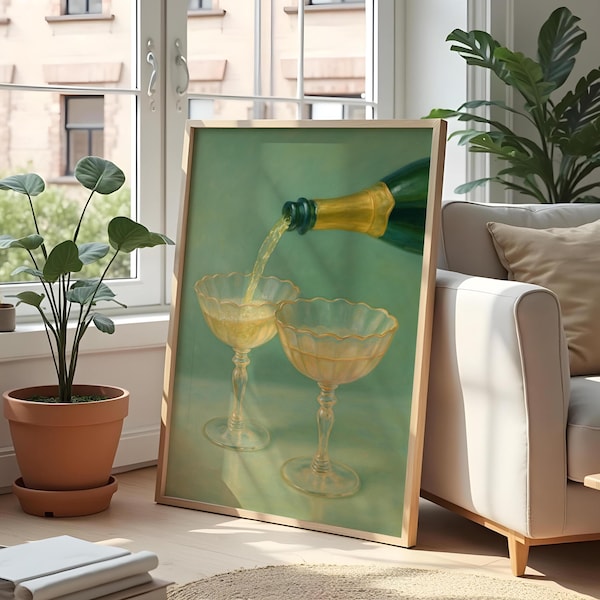 Vintage Champagne Art Print - Elegant Bar Wall Decor for Home