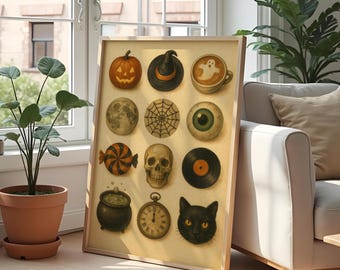 Vintage Halloween Collage Art Print: Spooky Gothic Decor