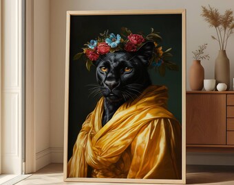 Black Panther-kunstprint: smaragdgroen dieren in het wild, maximalistisch decor
