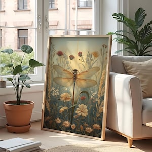 Dragonfly Wall Art Floral Prints Floral Poster Dragonfly Print, William Morris, Aesthetic Wall Decor