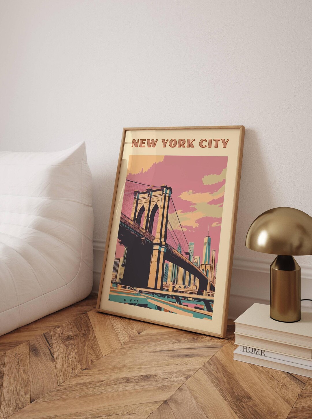 Vintage New York City Wall Art – Brooklyn Bridge Retro Travel Poster ...