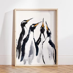 Póster de pingüino para pared, póster moderno, pintura de Color agua, póster de cocina, arte Retro Vintage, póster de pájaro