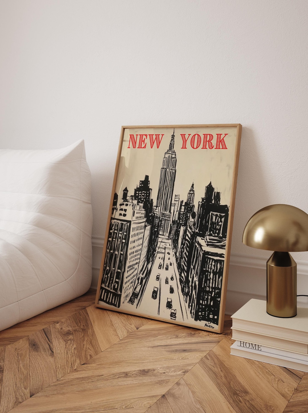 New York Wall Art Print – Black and White Empire State Building Drawing ...