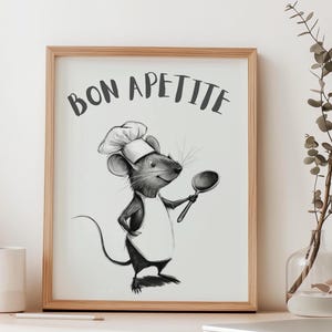 Bon Appetit ポスター 白黒 キッチン ウォール アート、面白いウォール アート、フランス語の引用ポスター、トレンディなウォール アート、面白いウォール プリント