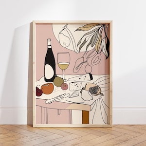Stampa da cucina in stile Matisse: arte retrò di cibo e vino