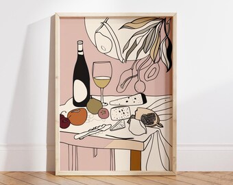 Matisse Style Kitchen Print: Retro Food & Wine Art