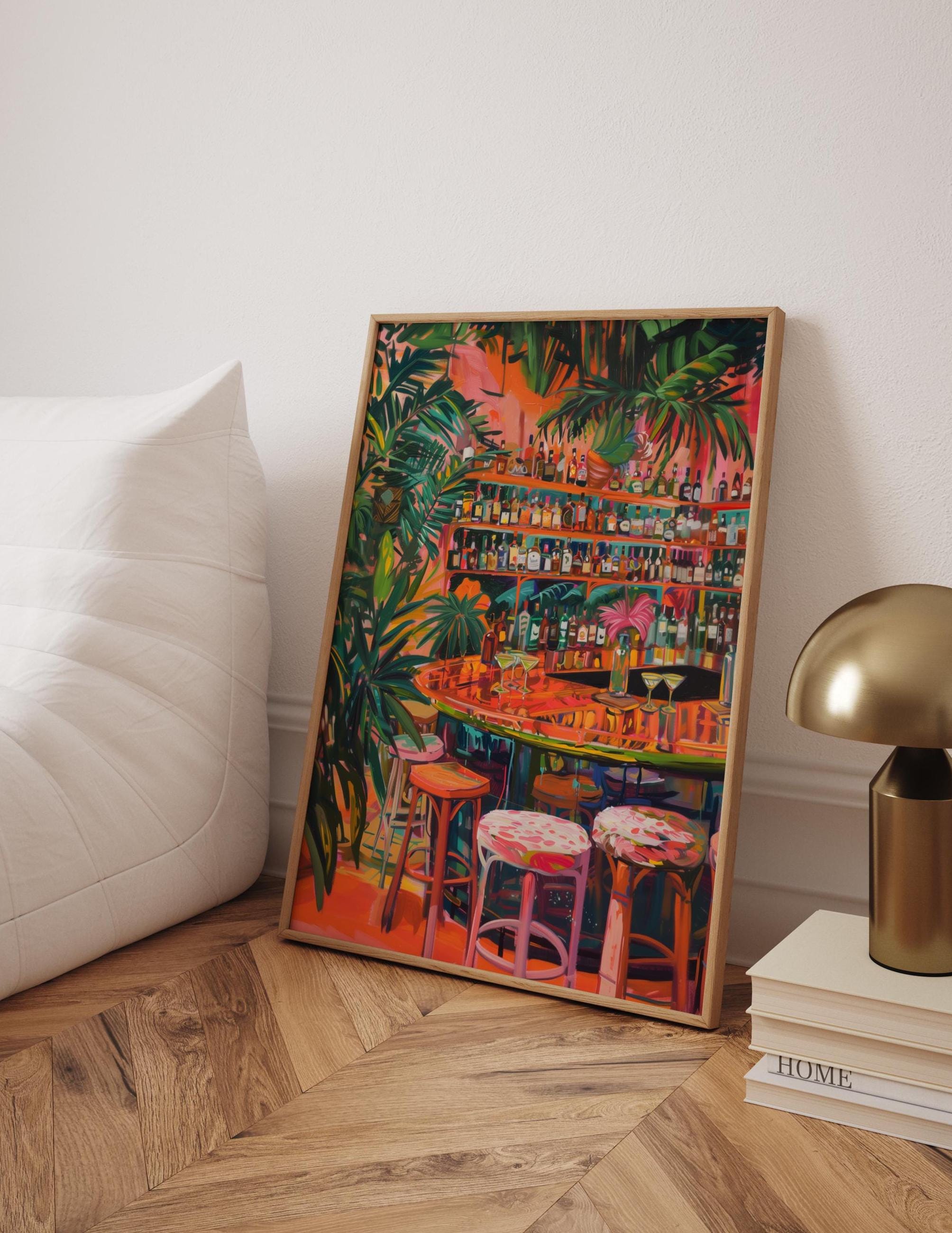 Tropical Bar Shelf Art Print: Colorful Cocktail Wall Decor