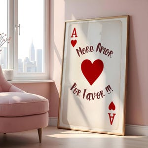 Más arte de pared "Amor por favor" / Impresión romántica de naipes / / Decoración con cita de amor / Impresión artística de as de corazones / Impresión minimalista con cita de amor