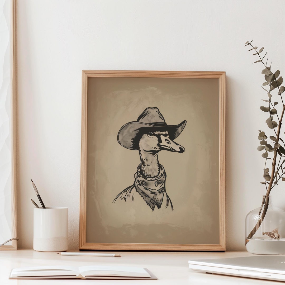 Cowboy Goose Wall Art Cowboy Goose Poster Vintage Cowboy Goose Art