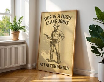 Vintage Cowboy Art Print: Western Revolver Poster, Rustic Bar Decor