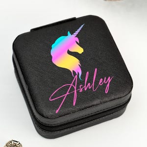 Personalized Unicorn Jewelry Box: Rainbow Travel Case, Girls Gift