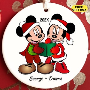Personalisierte Weihnachtsverzierung, benutzerdefinierte Paarverzierung, Disney Liebesverzierung, Mickey und Minnie Verzierung, Weihnachtsgeschenk für Paare
