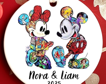 Disney Couple Ornament 2025 | Custom Name Mickey & Minnie Christmas Ornament | Ceramic or Glass Keepsake