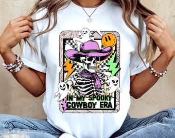 Spooky Cowboy Skeleton Graphic Tee: Western Halloween Shirt