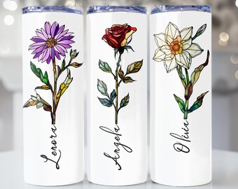 Personalized Birth Flower Tumbler: Custom Floral Stainless Steel Drinkware