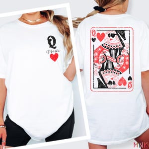 Camiseta de Reina de Corazones, camiseta personalizada con tarjeta de juego, regalo, colores cómodos, camiseta con nombre personalizado, camiseta gráfica de casino retro para ella