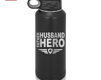 Botella de agua personalizada con grabado láser para papá, esposo y héroe.