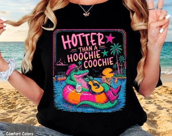 Retro 90s Summer Alligator Tee, Hotter Than A Hoochie Coochie, Funny Comfort Colors Shirt