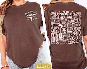 Morgan Wallen Song Lyrics Collage Shirt, Front Back Western Bull Skull Graphic Tee