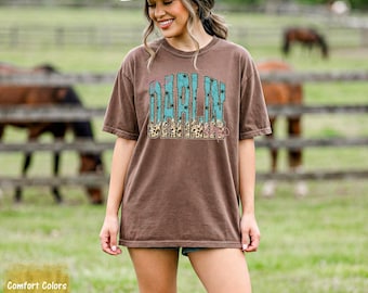 Turquoise Leopard Darlin Shirt, Western Cowgirl Graphic Tee, Nashville Country, Comfort Colors Tshirt