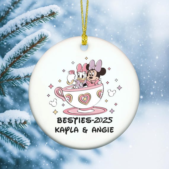 Besties Ornament 2025 | Personalized Disney Teacup Ornament | Custom Friends Christmas Keepsake