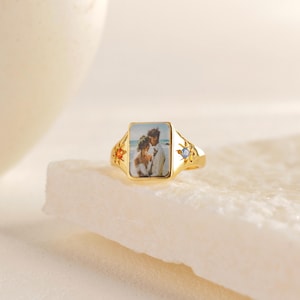 Personalized Picture and Birthstone Ring - Custom Photo Ring - Memorial Photo Ring - Christmas Gifts For Her -Mother's Ring -Birthstone Ring