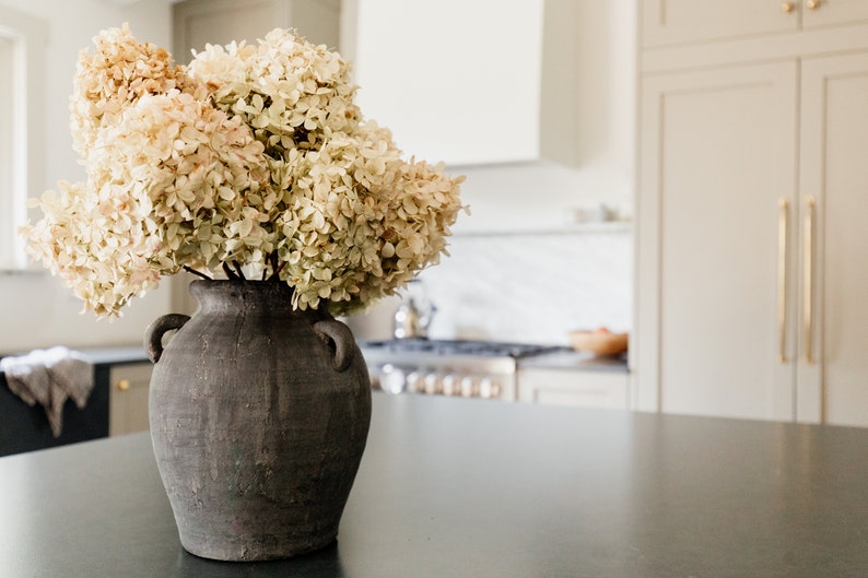 Antique Black Vase, 9.5 Large Black Vase, Terracotta Vase, Rustic Vase, Vase With Handles, Decorative Vase, Black Vase For Home Decor