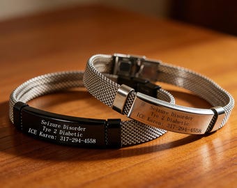 Personalized Medical Alert Bracelet, Custom Engraved Id Bracelet, Ice Medical Jewelry, Gifts for Epilepsy, Allergies, and Diabetes Patients