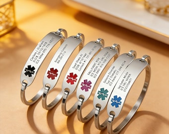 Personalized Engraved Medical Alert Bracelet, Women Medical Id Bracelet, Waterproof Medical Bracelet, Gifts for Diabetic, Allergy, Epilepsy