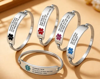 Personalized Health Medical Id Women Bracelet, Medical Alert Bracelet, Engraved Id Bracelet, Waterproof Medical Bracelet, Diabetes Bracelets