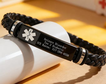 Custom Women Medical Bracelet, Engraved Medical Bracelets, Emergency Alert Id Bracelets, Gifts for Epilepsy, Allergies and Diabetes Patients