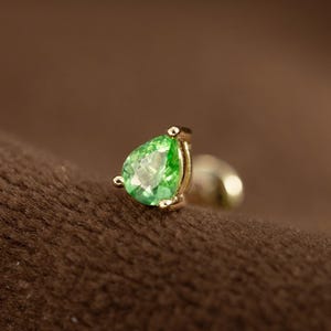14K Gold Real Tsavorite Teardrop Push Pin Stud, S925 Gemstone Cartilage Helix Conch Earring, Body Piercing Jewelry, Birthday Christmas Gift