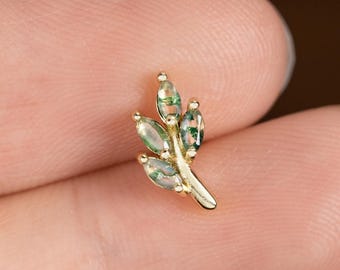 Natürlicher Moosachat Marquise Blatt Ohrring: 14K Gold Sterling Silber Helix Knorpel Piercing