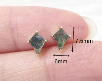 14K Gold Kite Moss Agate Screw Back Earring: S925 Silver Threaded Stud Cartilage Piercing