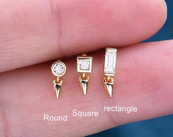 Moissanit Baguette Ohrstecker: 14K Gold & Titan, Sterling Silber Threaded Helix Einzelohrring