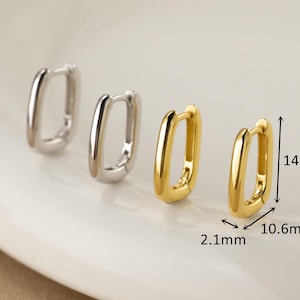Sterling Silver Oblong Rectangle Hoop Earrings, 14K Gold Oval Huggies Everyday Jewelry
