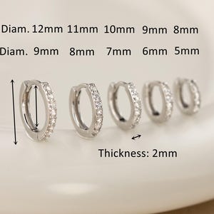 Sterling Silver Pave Diamond CZ Hoop Earrings Set, 14K Gold Cartilage Huggies (8-12mm)