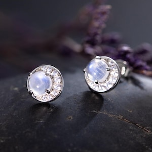 Moonstone Stud Earrings in Sterling Silver, Gemstone Studs, Moonstone Earrings, Moonstone Jewelry, Birthday Gift, Earrings for Women