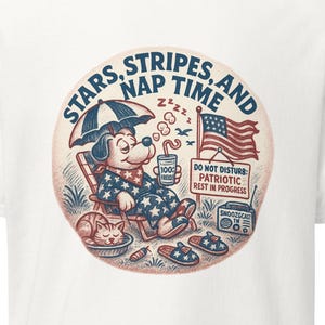 Stars Stripes Nap Time Tee – Funny Patriotic Dog Shirt | 4th of July Sleep Graphic