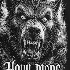 Halloween Howl Mode Wolf T-Shirt Design,  Werewolf PNG Graphic, Gothic Halftone PNG