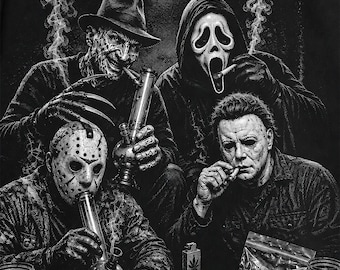 Équipe de team building Slasher PNG, motif de t-shirt d'Halloween inspiré des films d'horreur, téléchargement numérique