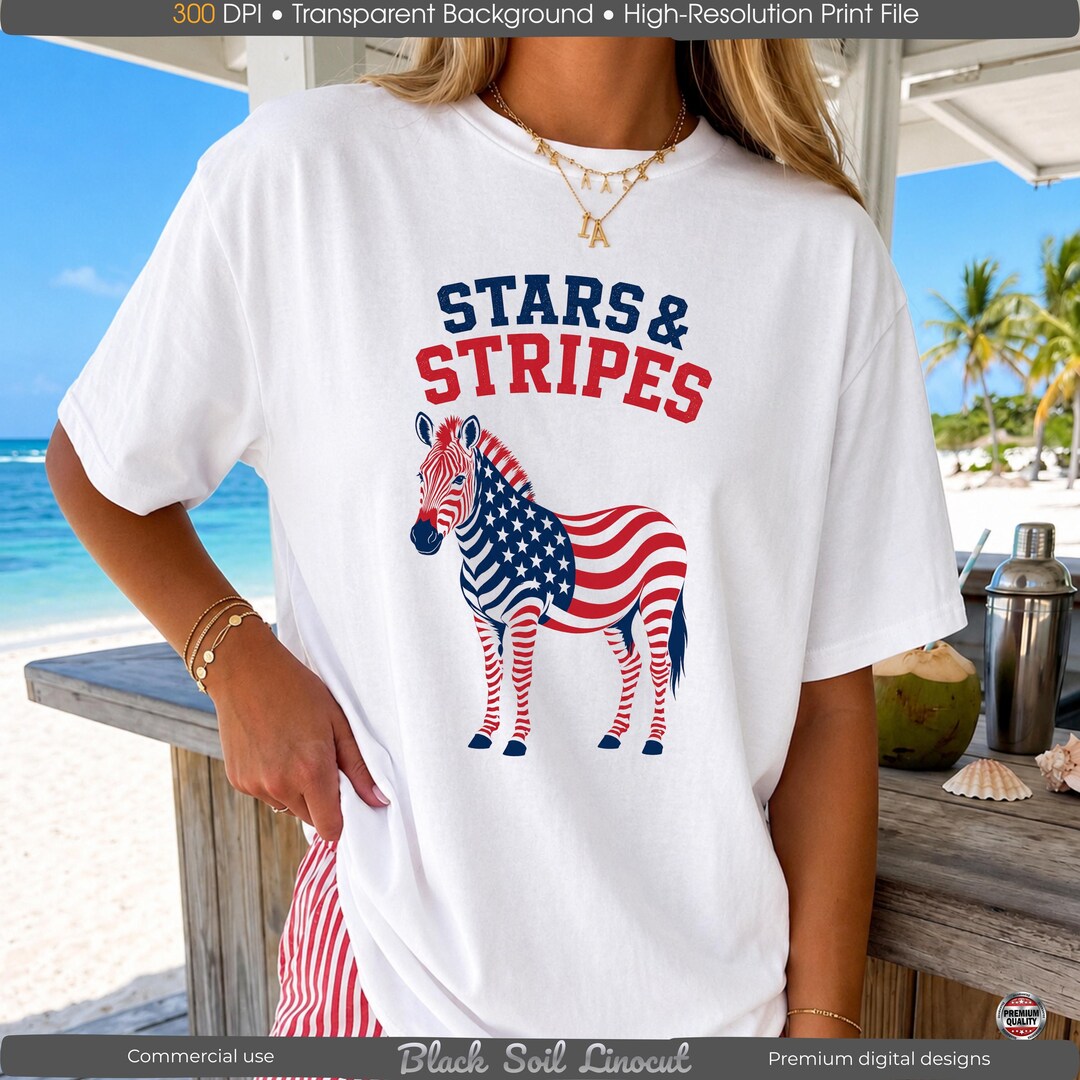 Zebra Patriotic PNG 4th of July Stars Stripes DTF Sublimation Design - Etsy