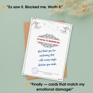 10 humoristische break-upkaartenset - 5 x 7 inch digitale notities - grappig anti-liefdespakket - direct downloaden
