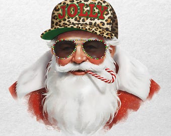 Funky Santa Christmas PNG, Leopard Trucker Hat (Digital Download)