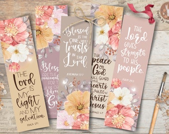 Floral Bible Verse Bookmarks: Christian Printable Set (Digital Download)