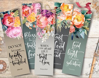Printable Bible Verse Bookmarks Set: Watercolor Floral Christian Verse Cards (Digital Download)