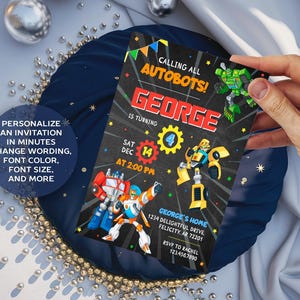 Printable Birthday Invitation, Autobots Boy Birthday Invite, Editable ...