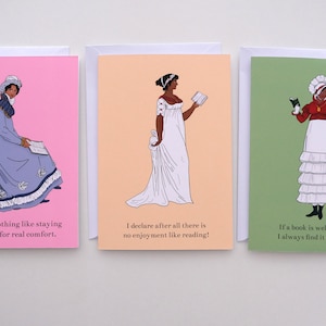 Greeting Card Set of 3 with Jane Austen Book Quotes ~ Regency Fashion History 19th Century for Friends Family Craft Book Lovers Historians