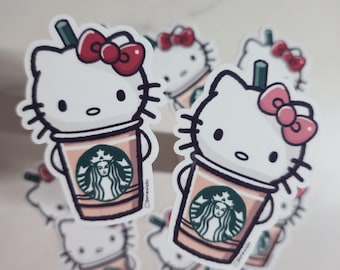 Kitty Starbucks Inspired Sticker – Kawaii Vinyl Sticker for Laptops, Water Bottles, Planners & Journals
